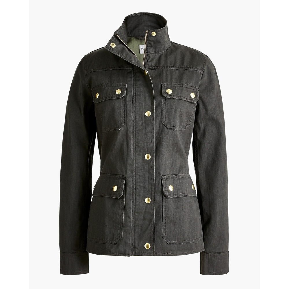 J.Crew Women's Resin-Coated Twill Field Jacket Moss Green Women's Size Large